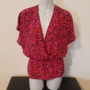 Silk Wrap V Neck Blouse